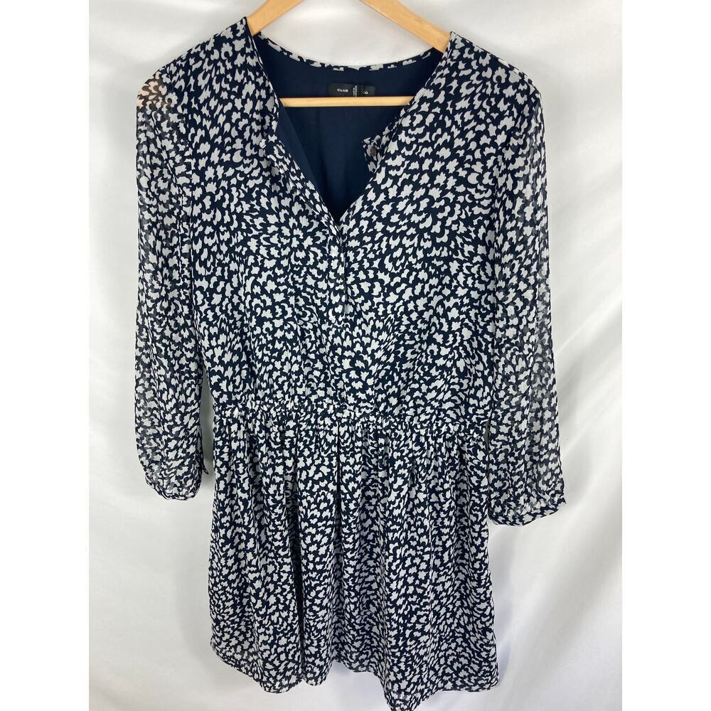 Club Monaco V Neck Long Sleeve Blue White Dress Size 8